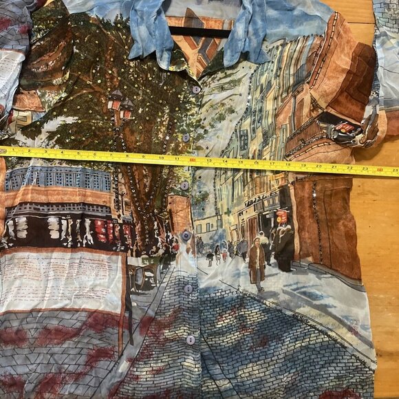 Half Moon Bay Rayon Large Art Print Button-Up Shirt With Beaded Details Made In - Picture 8 of 12